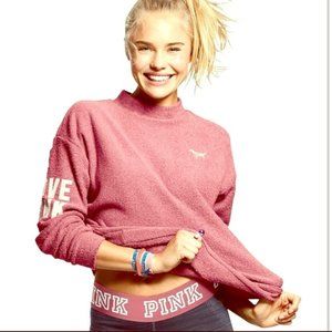 stadium mock neck pullover love pink